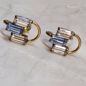 Vintage AMCO 1/20 12K Gold Filled Blue Clear Rhinestone Clip Earrings